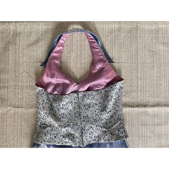 Patra Evening Gown 14 Silver Metallic Halter Top Chiffon Skirt Formal Dress USA - Picture 10 of 12